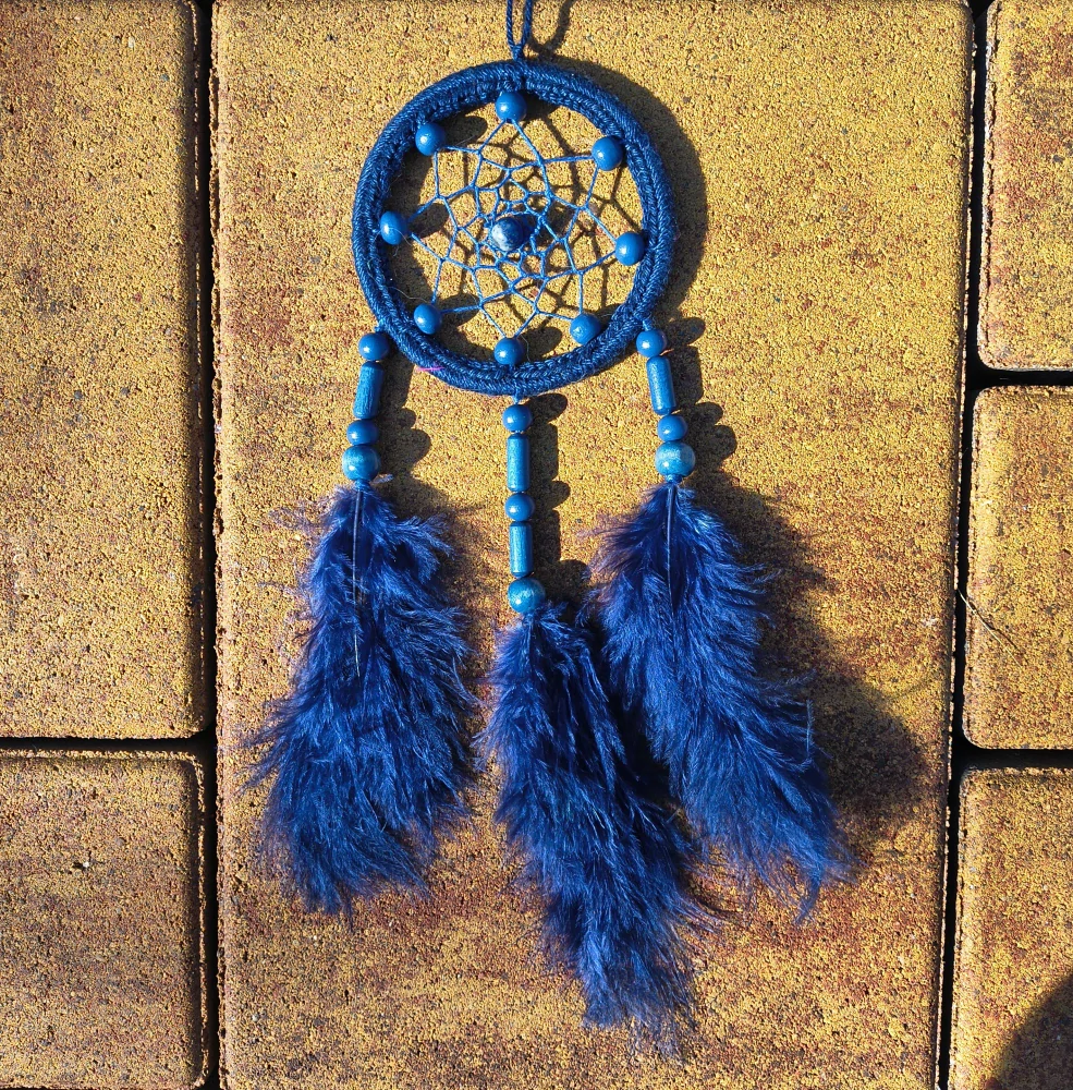 Lapač snů 8 cm - tm.modrá s lapis lazuli