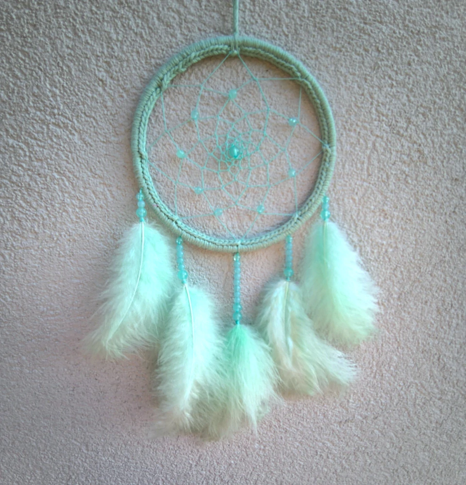 Lapač snů -NEON- Ø 16 cm - sv. tyrkysový (svítící)