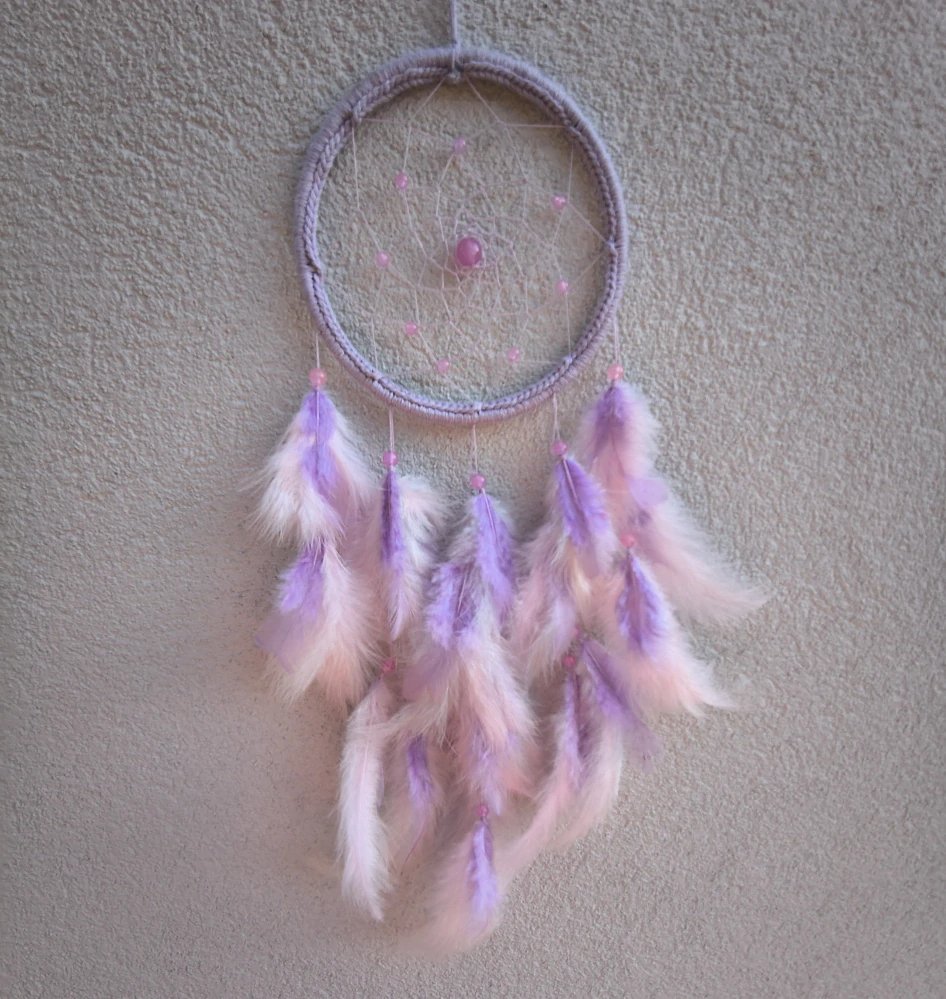 Lapač snů -NEON- Ø 16 cm - lila (svítící korálky)