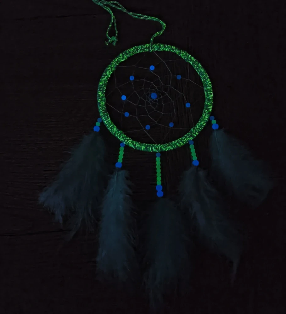 Lapač snů -NEON- Ø 16 cm - sv. tyrkysový (svítící)