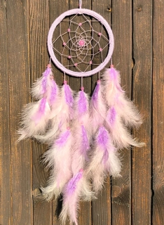 Lapač snů -NEON- Ø 16 cm - lila (svítící korálky)